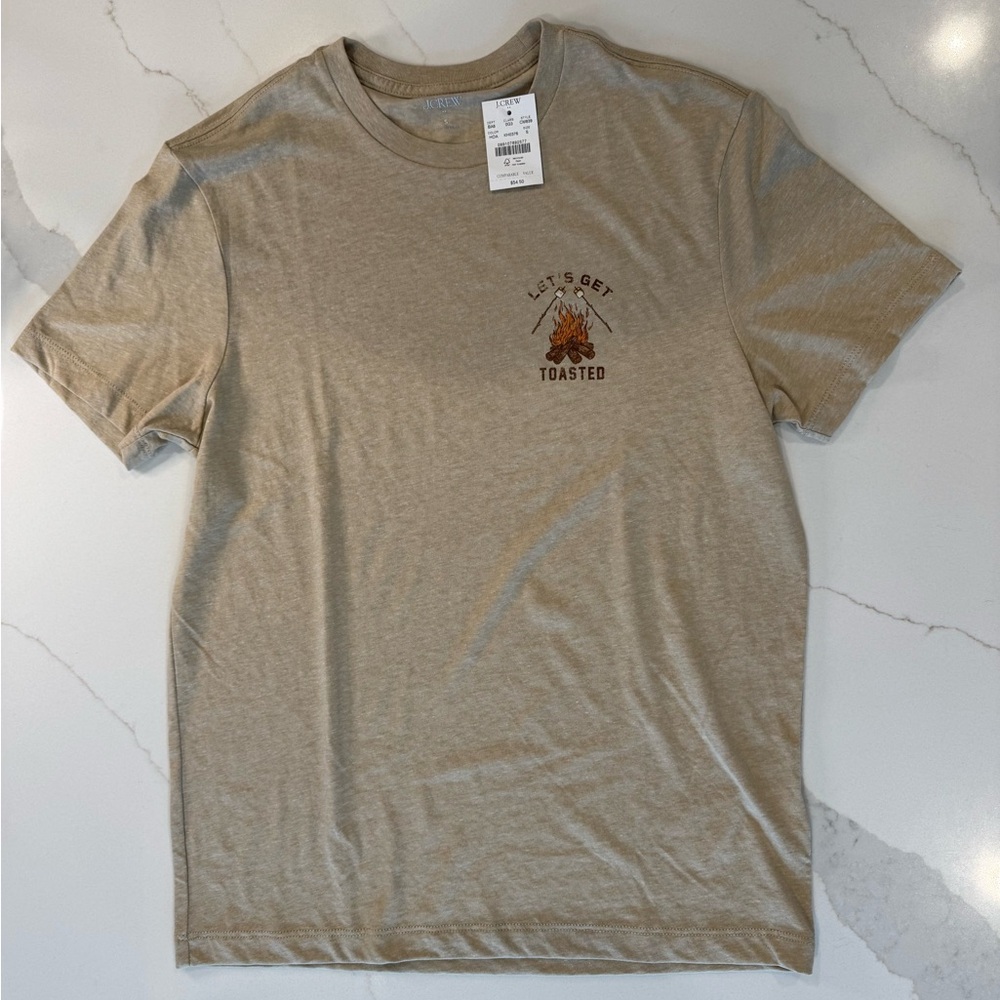 NWT J.Crew "Let's Get Toasted" Graphic Tee - Heather Khaki - Size Small